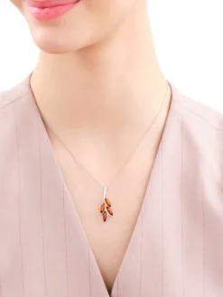 Zawieszka srebrna z bursztynem - liście