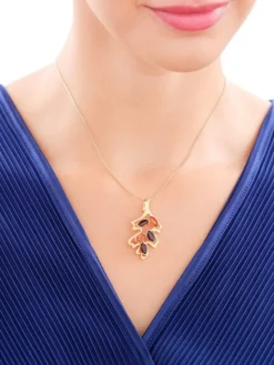 Zawieszka srebrna z bursztynem - liść