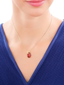 Zawieszka srebrna z bursztynem - liść