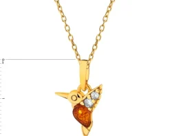 Zawieszka srebrna z bursztynem i cyrkoniami - koliber