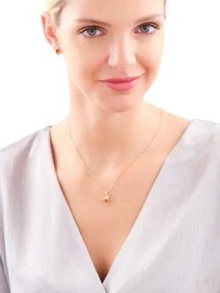 Zawieszka srebrna z bursztynem i cyrkoniami - koliber