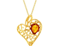 Zawieszka srebrna z bursztynem - serce