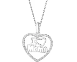 Zawieszka srebrna z cyrkoniami - mama, serce