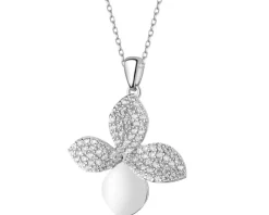 Zawieszka srebrna z cyrkoniami - kwiat, liście