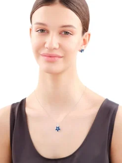 Zawieszka srebrna z cyrkoniami i szlifowanym szkłem - kwiat