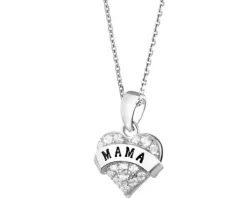 Zawieszka srebrna z cyrkoniami i emalią - mama, serce