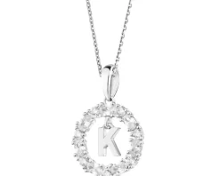 Zawieszka srebrna z cyrkoniami - litera K, koło