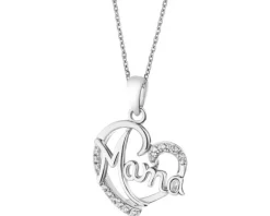 Zawieszka srebrna z cyrkoniami - mama, serce