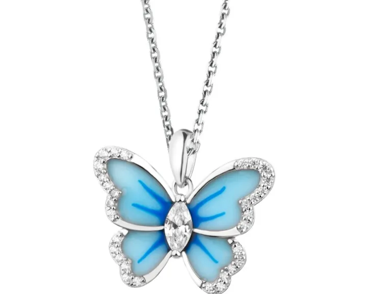 Zawieszka srebrna z cyrkoniami i emalią - motyl