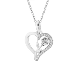 Zawieszka srebrna z cyrkoniami - serce, róża