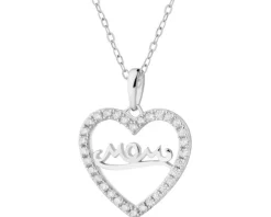 Zawieszka srebrna z cyrkoniami - mama, serce