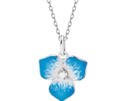 Zawieszka srebrna z cyrkonią i emalią - kwiat