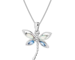 Zawieszka srebrna z opalami i cyrkoniami - ważka