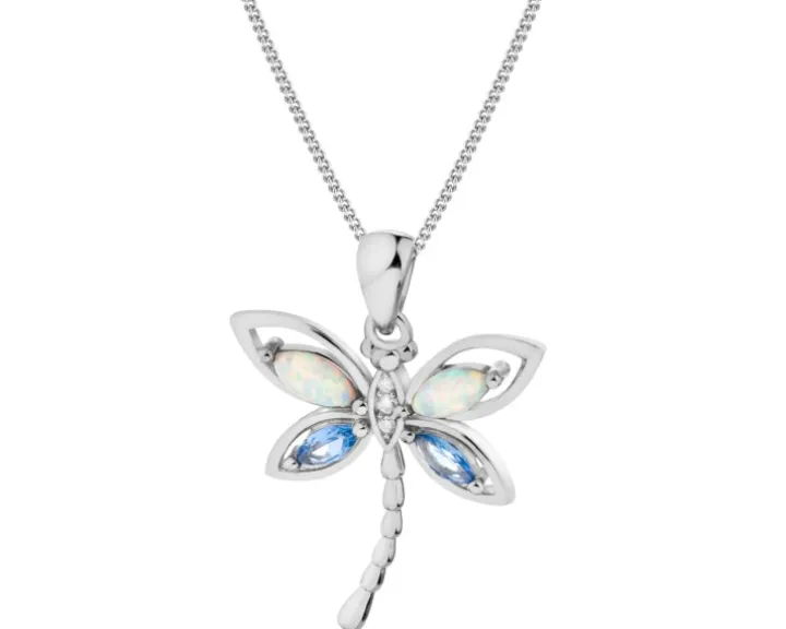 Zawieszka srebrna z opalami i cyrkoniami - ważka