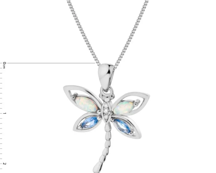 Zawieszka srebrna z opalami i cyrkoniami - ważka