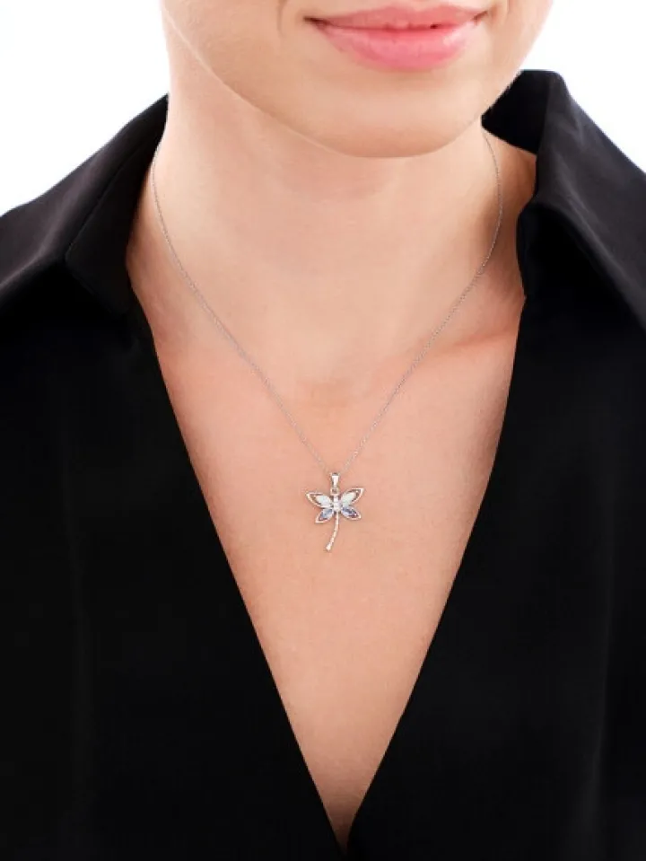 Zawieszka srebrna z opalami i cyrkoniami - ważka