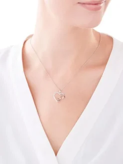 Zawieszka z białego i różowego złota z diamentami - serce, róża - 0,05 ct - próba 375