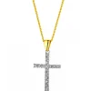 Zawieszka z białego i żółtego złota z diamentami - krzyż - 0,04 ct - próba 375