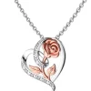 Zawieszka z białego złota pozłacana różowym złotem z diamentami - serce, róża - 0,05 ct - próba 585
