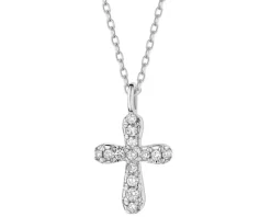 Zawieszka z białego złota z brylantami - krzyż - 0,12 ct - próba 585