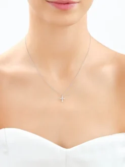 Zawieszka z białego złota z brylantami - krzyż - 0,12 ct - próba 585