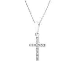 Zawieszka z białego złota z diamentami - krzyż - 0,02 ct - próba 375
