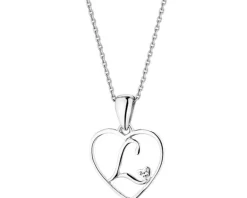 Zawieszka z białego złota z diamentem - litera L, serce - 0,005 ct - próba 585