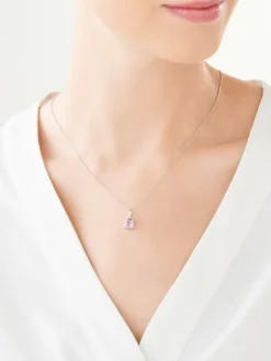 Zawieszka z białego złota z diamentami i ametystem - próba 585