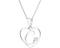 Zawieszka z białego złota z diamentem - litera C, serce - 0,005 ct - próba 585