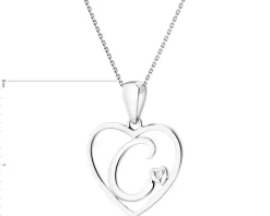 Zawieszka z białego złota z diamentem - litera C, serce - 0,005 ct - próba 585