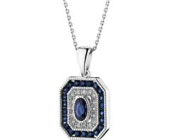 Zawieszka z białego złota z diamentami i szafirami - próba 585