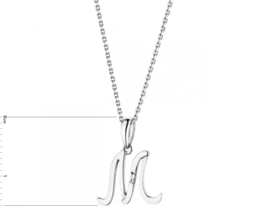 Zawieszka z białego złota z diamentem - litera M - 0,004 ct - próba 585