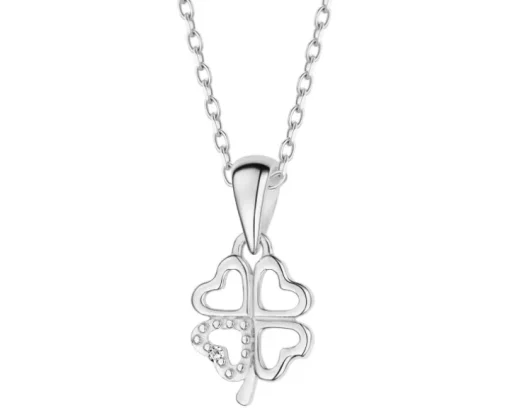 Zawieszka z białego złota z diamentem – serca, koniczyna - 0,003 ct - próba 585