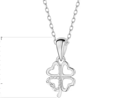 Zawieszka z białego złota z diamentem – serca, koniczyna - 0,003 ct - próba 585