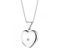 Zawieszka z białego złota z diamentem - puzderko - serce - 0,005 ct - próba 375