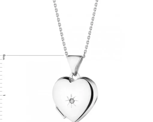 Zawieszka z białego złota z diamentem - puzderko - serce - 0,005 ct - próba 375