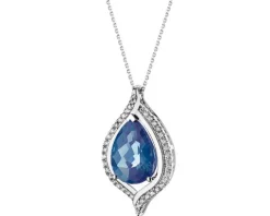 Zawieszka z białego złota z brylantami i topazem London Blue - próba 585