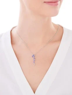 Zawieszka z białego złota z diamentami, tanzanitami i topazami białymi - próba 585