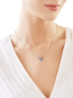 Zawieszka z białego złota z diamentami i topazami - serce - próba 585