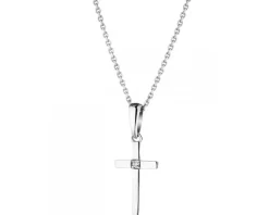 Zawieszka z białego złota z brylantem - krzyż - 0,006 ct - próba 375