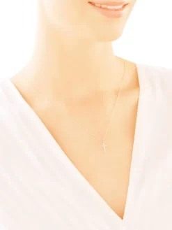 Zawieszka z białego złota z brylantem - krzyż - 0,006 ct - próba 375