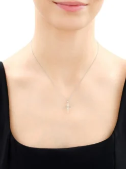 Zawieszka z białego złota z diamentem - krzyż - 0,002 ct - próba 375