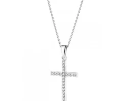 Zawieszka z białego złota z brylantami - krzyż - 0,10 ct - próba 585