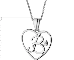Zawieszka z białego złota z diamentem - litera B, serce - 0,005 ct - próba 585