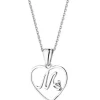 Zawieszka z białego złota z diamentem - litera M, serce - 0,005 ct - próba 585