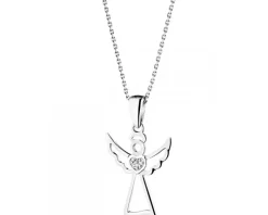 Zawieszka z białego złota z diamentem - aniołek, serce - 0,003 ct - próba 585