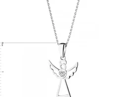 Zawieszka z białego złota z diamentem - aniołek, serce - 0,003 ct - próba 585