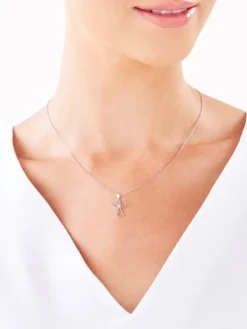 Zawieszka z białego złota z diamentem - aniołek, serce - 0,003 ct - próba 585