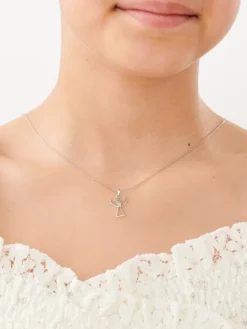 Zawieszka z białego złota z diamentem - aniołek, serce - 0,003 ct - próba 585