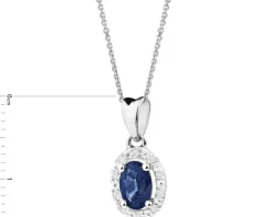 Zawieszka z białego złota z diamentami i szafirem - próba 585